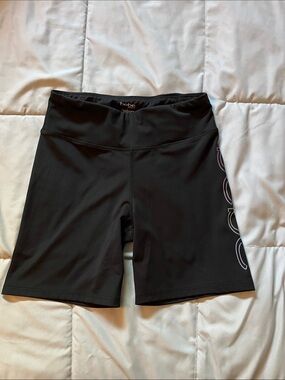 bebe Black High-Rise Bike Shorts with Side Logo Detail